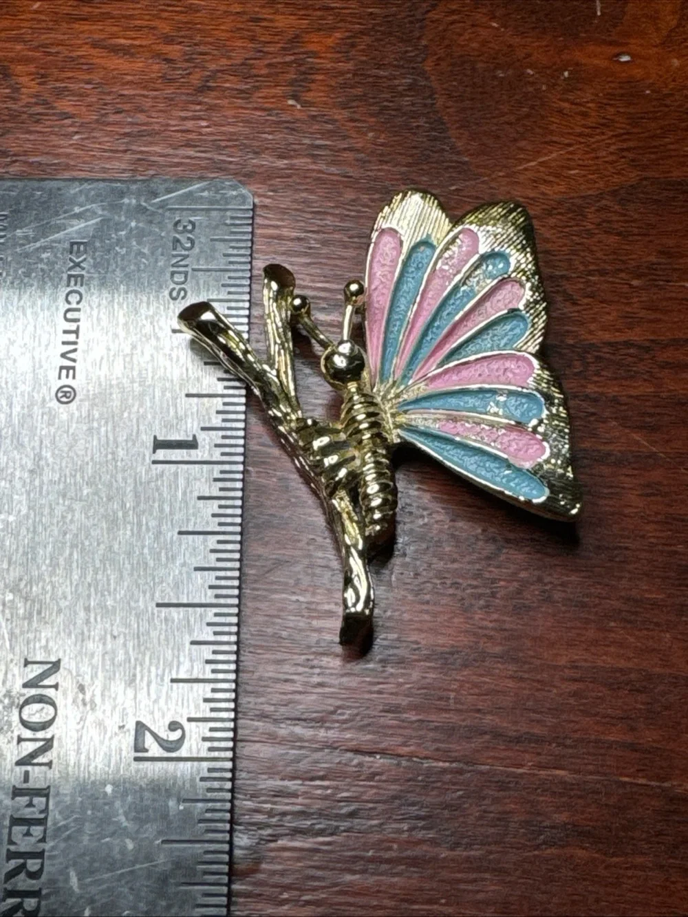 Gold Butterfly Brooch with Pink and Blue Enamel Accents signed Gerry’S